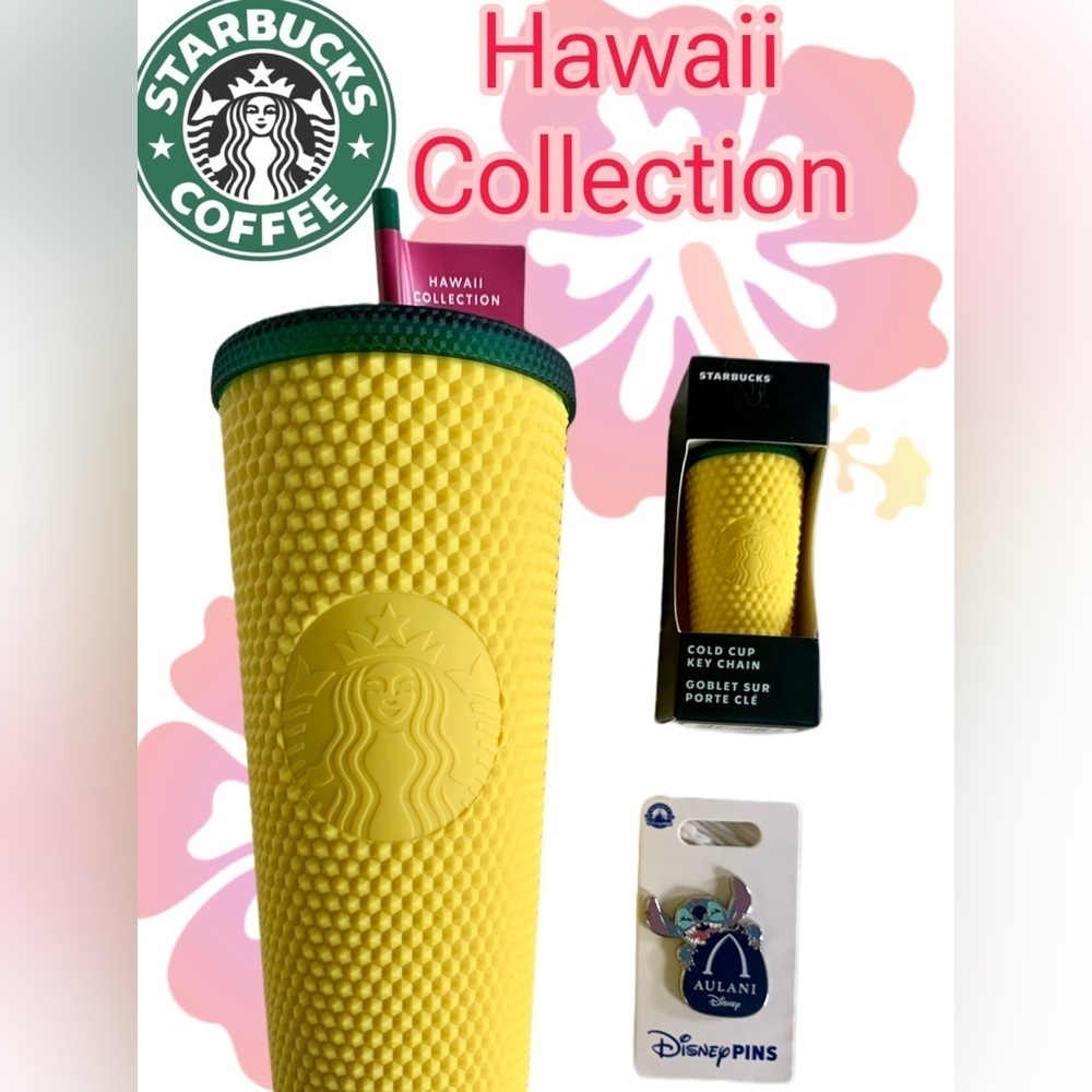 3pc NWT LMT EDT Starbucks Pineapple 24oz Tumbler & keychain & Disney Stitch pin